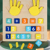 A wooden finger counting number learning toy showing hands and numbered blocks for children.