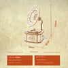 Et puslespillsett i tre med en grammofon og platespillerdeler.