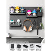 A modular wall pegboard storage panel featuring various hooks and shelves for organizing tools and accessories.