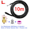 A black 10m high-pressure sewer jetting hose kit with a rotating nozzle and various fittings.