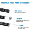 Three practical accessories for a borescope camera: side mirror, magnet, and hook.