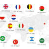 A map of the world showing various countries with timeframes for travel duration.