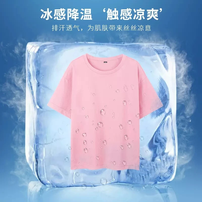 Pink kids t-shirt with an avocado fruit print inside a cube of ice