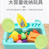 A set of plastic kitchen sink toys for children with an electric water circulation feature in a blue tray.