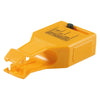An orange automotive fuse tester and puller tool with a black component.