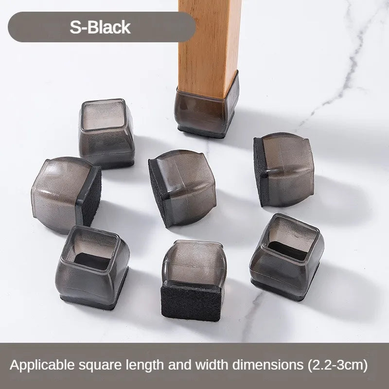 S-Black silicone furniture leg pads with felt bottoms for scratch protection shown on a white marble surface