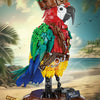 A detailed sculpture building block set of a pirate parrot featuring red and yellow plumage on a wooden base.