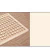 A wooden multiplication board game with numbered tiles is shown next to a blank card.