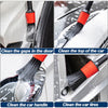 A set of orange and black detailing brushes cleaning various parts of a car including door gaps, top, handle, and tires.