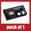Black storage box for a natural smile complete denture care set including a toothbrush and removal hook
