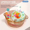 A silicone pull string sensory toy shaped like a face is shown in a clear bowl for babies and toddlers.