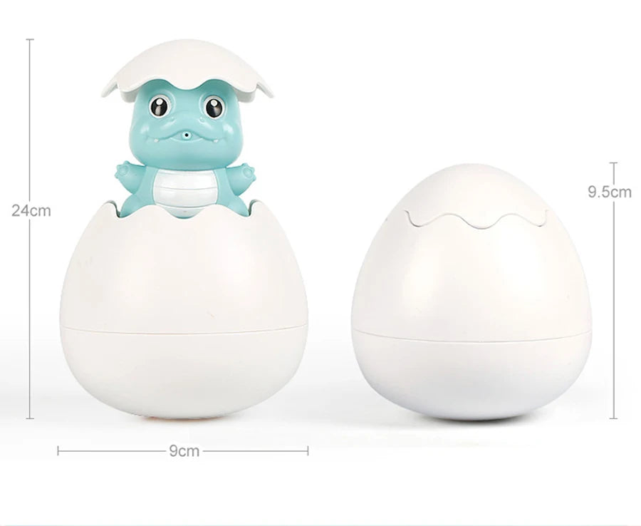 A cute blue duck and penguin bath toy with a white body and water spray features.