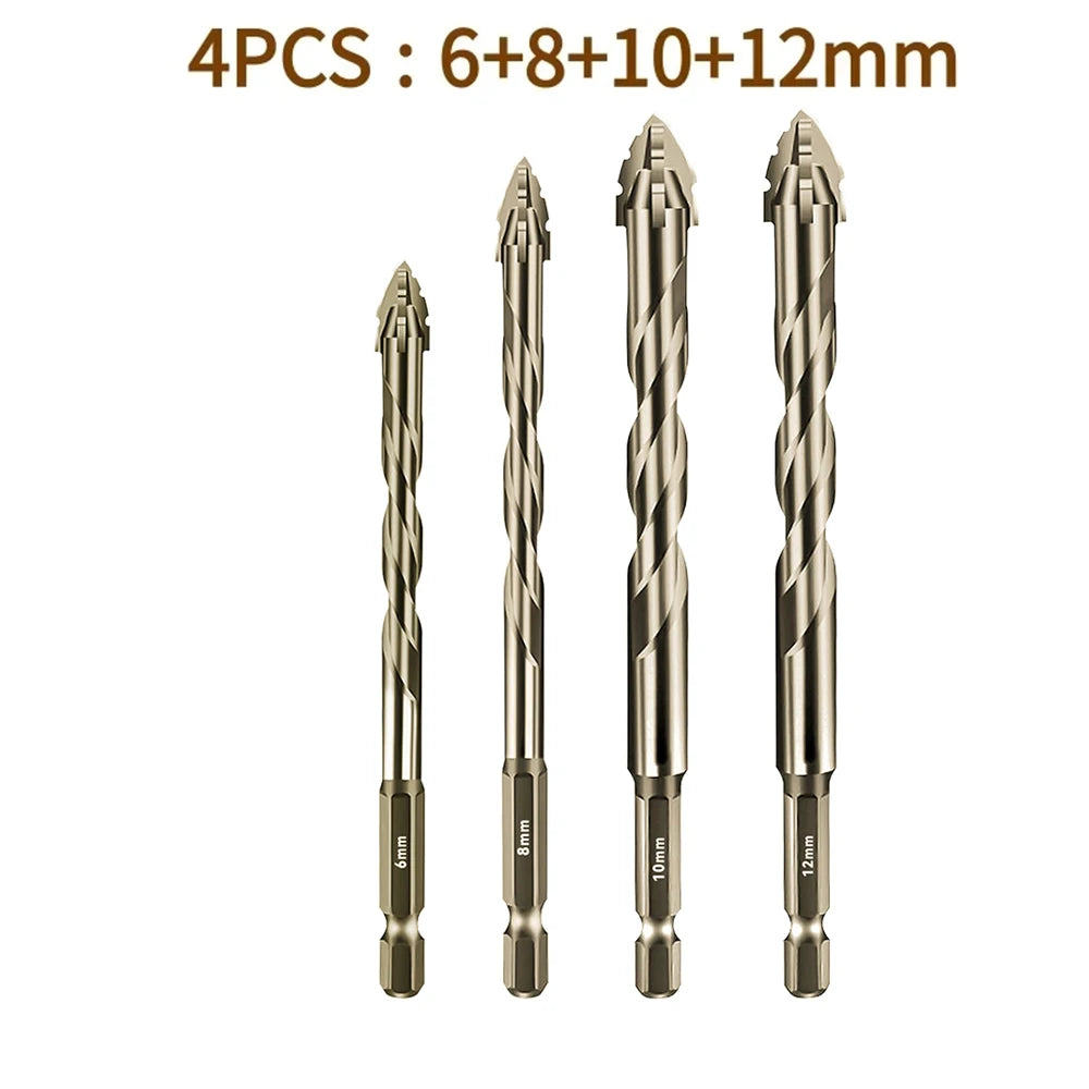 Four drill bits of varying sizes 6mm to 12mm are displayed vertically.
