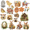 A collection of illustrations featuring Easter-themed eggs, chicks, rabbits, and other spring animals.