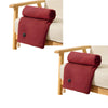 A maroon portable heated shawl or wearable electric blanket folded on a wooden stand.