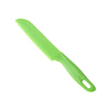 A bright lime green plastic paring knife with a handle, designed for kids.