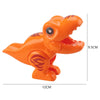 An orange marble run building block set featuring a dinosaur figure with tracks and funnels.