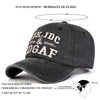 A dark gray letter-embroidered washed baseball cap shown from above.