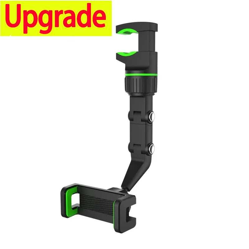 Black and green 360° rotatable multi-position phone mount for car, desk, and home