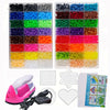 A colorful fuse bead craft kit featuring beads, ironing paper, and pegboards for crafting projects.