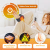A woman is using a cordless heated vibration ankle massager while relaxing in bed.