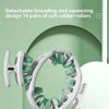 A white multifunctional ring leg clamp tool with green rubber rollers is shown on a light green surface.