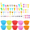 A collection of adorable animal-shaped food picks in various colors and shapes for snacks and desserts