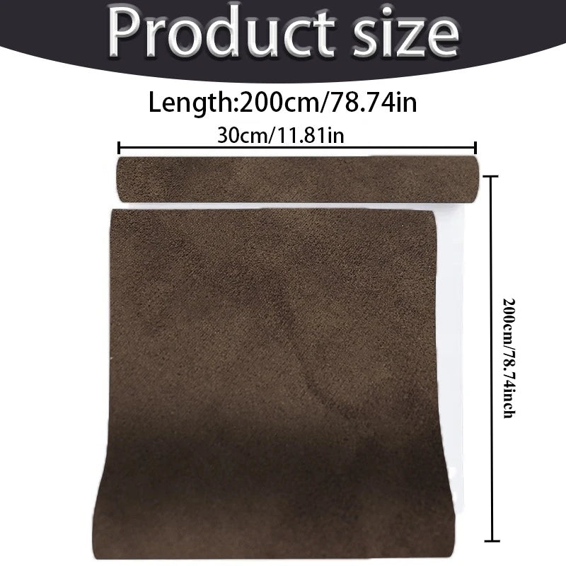 Rollos rectangulares de gamuza marrón oscuro con acabado aterciopelado, 200 cm de largo.