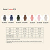 A comparison chart showing size measurements for various colors of a baby fleece hooded romper.