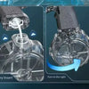 Close-up view of an electric water blaster showing the binary insert and instructions to turn it to the right.