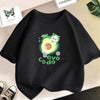Black kids t-shirt featuring a cute avocado fruit design with the text avocado