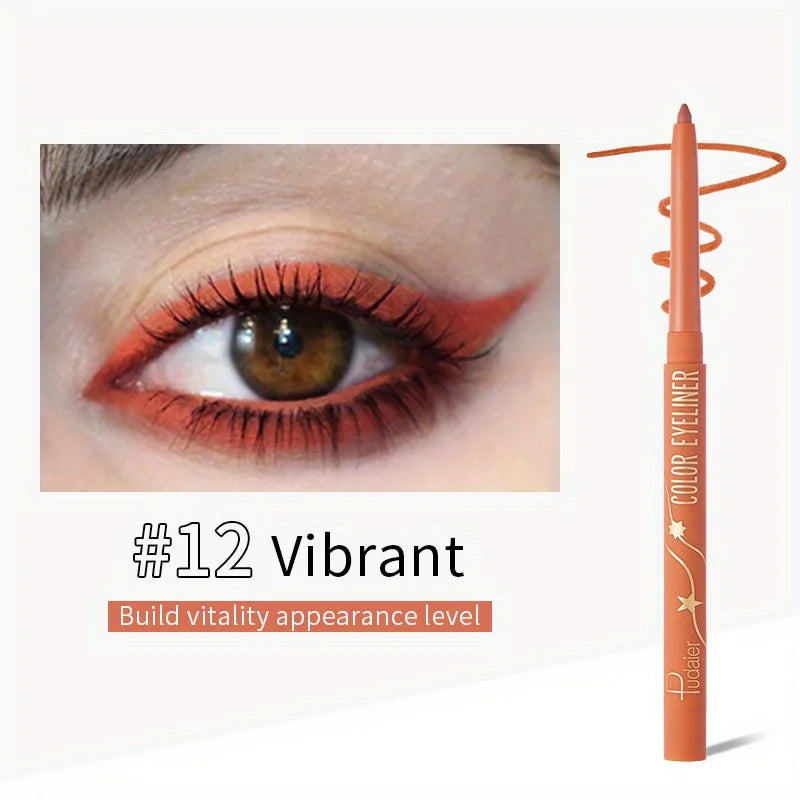 Lápiz delineador líquido naranja #12 Vibrante junto a un ojo mostrando su aplicación