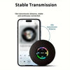 A compact waterproof Bluetooth speaker with a suction cup mount is shown next to a smartphone demonstrating a stable transmis