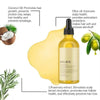 A bottle of EELHOE Rosemary extract hair growth oil next to ingredients like coconut and olive oil.