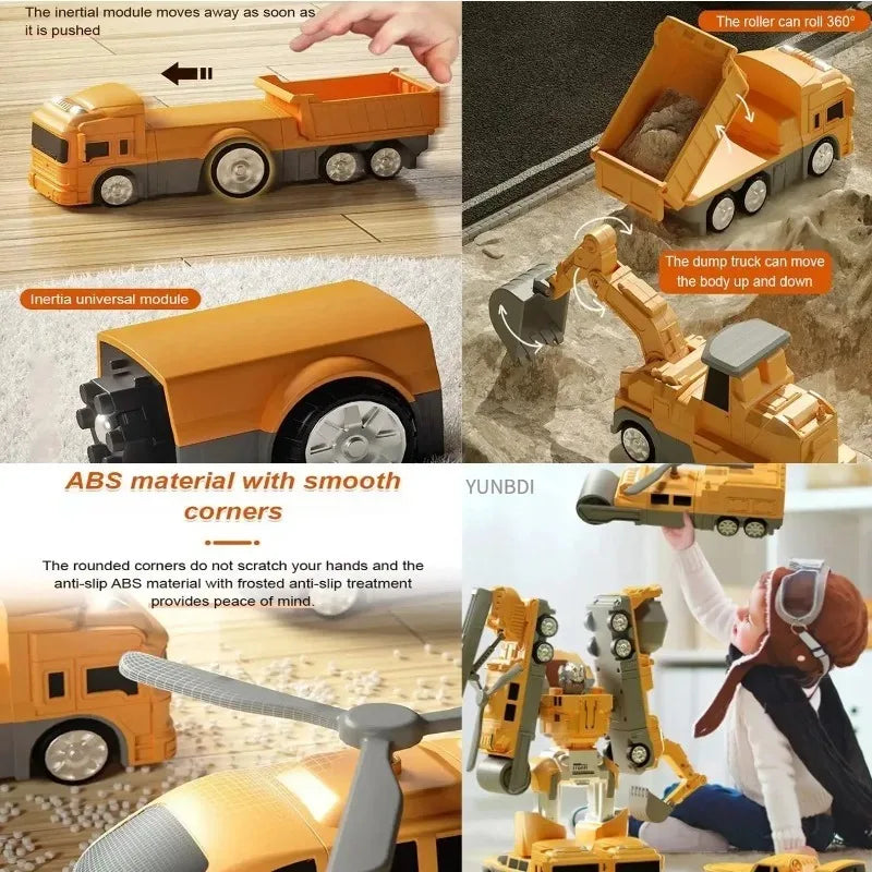 A set of magnetic engineering car robot building blocks toys showing various models and assembly instructions.