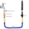 A set of garden hose connectors including a multifunctional connection, standard connections, and a water pipe with a blue ho