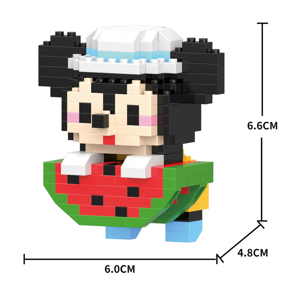 A black and white animal figurine built from micro building blocks, featuring a watermelon body and a white top.