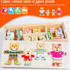 A wooden puzzle set featuring four bear figures in various outfits for children.