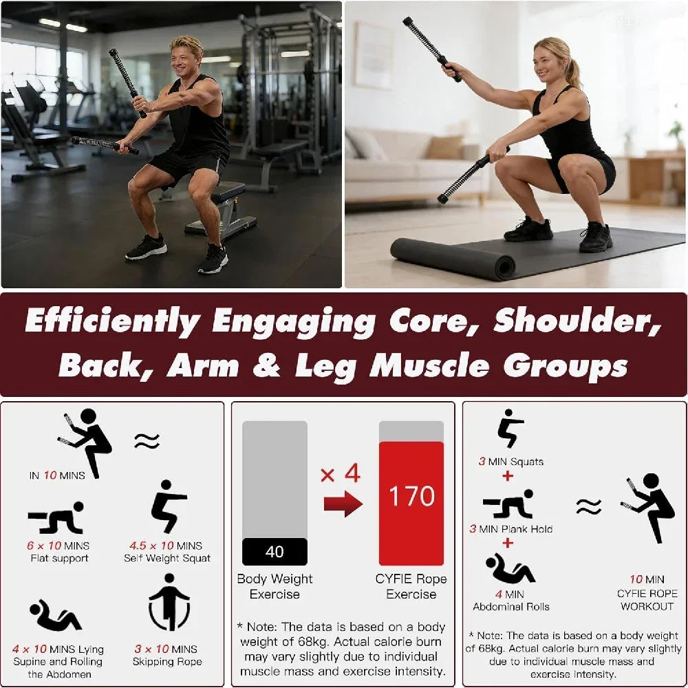 A woman performs a workout using cordless battle ropes on an exercise mat.
