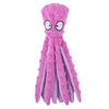 Jouet en peluche rose vif en forme de tentacule ou créature marine avec de grands yeux noirs.