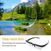 Clear resin lens glasses shown with a magnified view of a green forest and water.