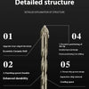 Detailed structure diagram of a drill bit showing six numbered features and the product itself.
