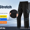 Black men's high-stretch joggers shown on a model, highlighting the fabric comfort and fit.
