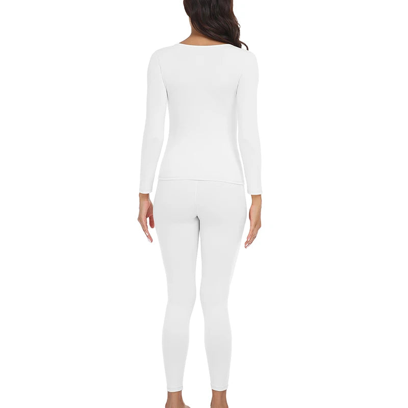 White women's thermal underwear set with fleece lining top and pants