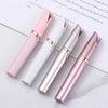 Four precision electric eyebrow trimmers in pink and silver are displayed on a white background.