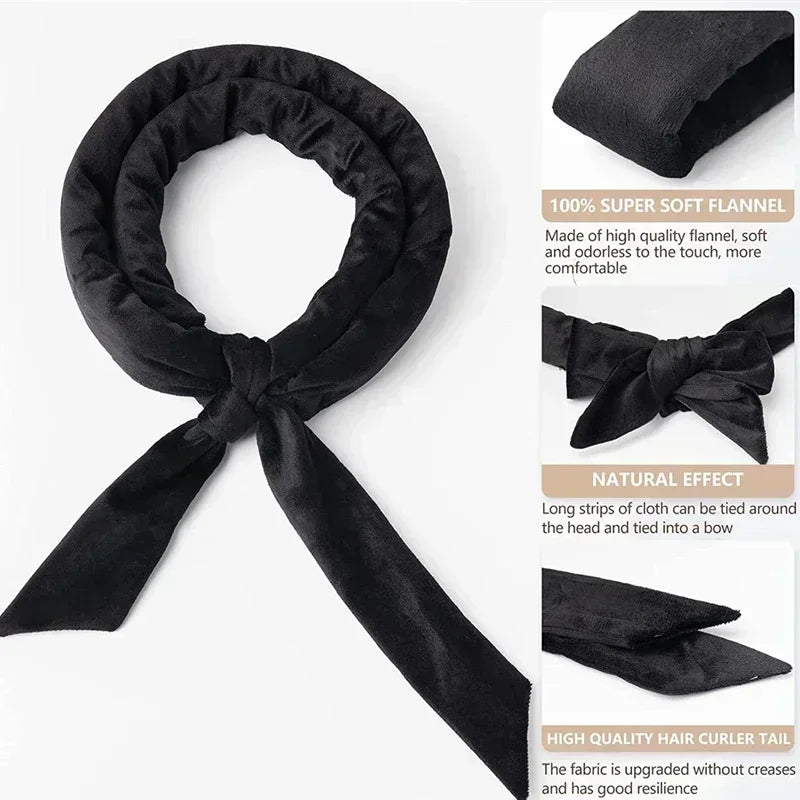 Black velvet heatless curling rod headband tied in a bow for overnight waves