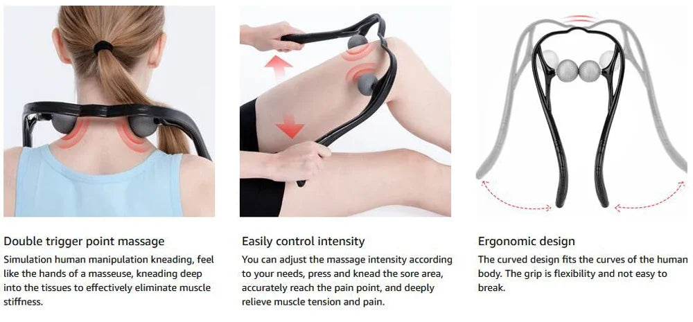 Masajeador portátil shiatsu para cuello y hombros con doble bola de presión en uso