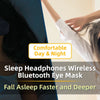 Kvinne bruker komfortabel søvn-hodetelefon med trådløs Bluetooth-øyemaske for raskere og dypere søvn.