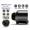 A black 1080P Mini Camera with a wide angle lens and various feature icons displayed on a white background.