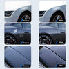 Before and after comparison showing the results of a premium car detailing brush set on exterior surfaces.
